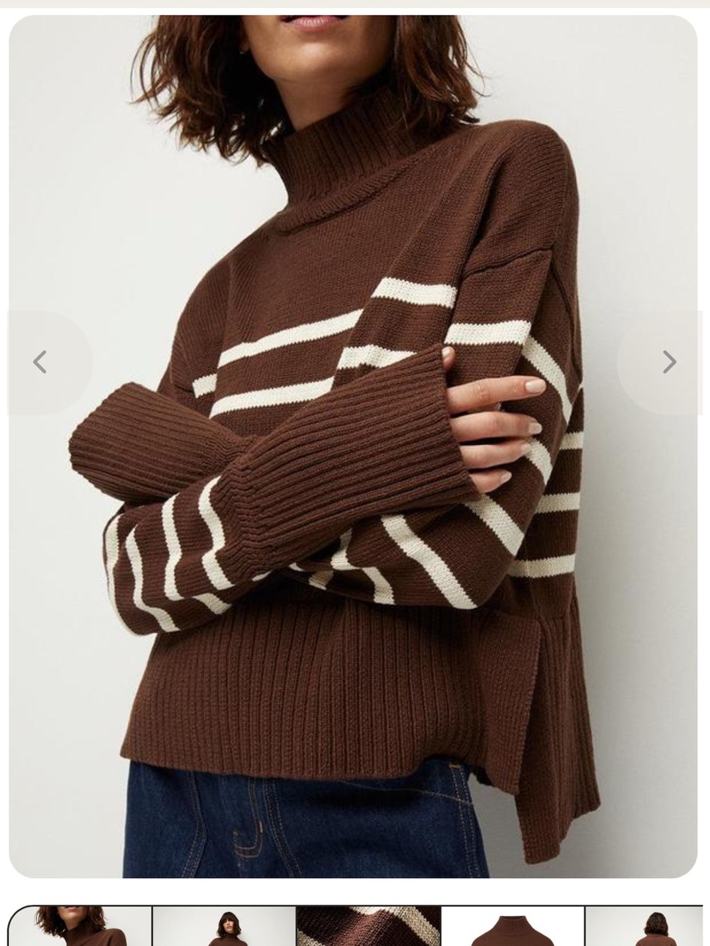 Veronica Beard Cream and Tan Striped Turtleneck Sweater - Picture 5 of 5